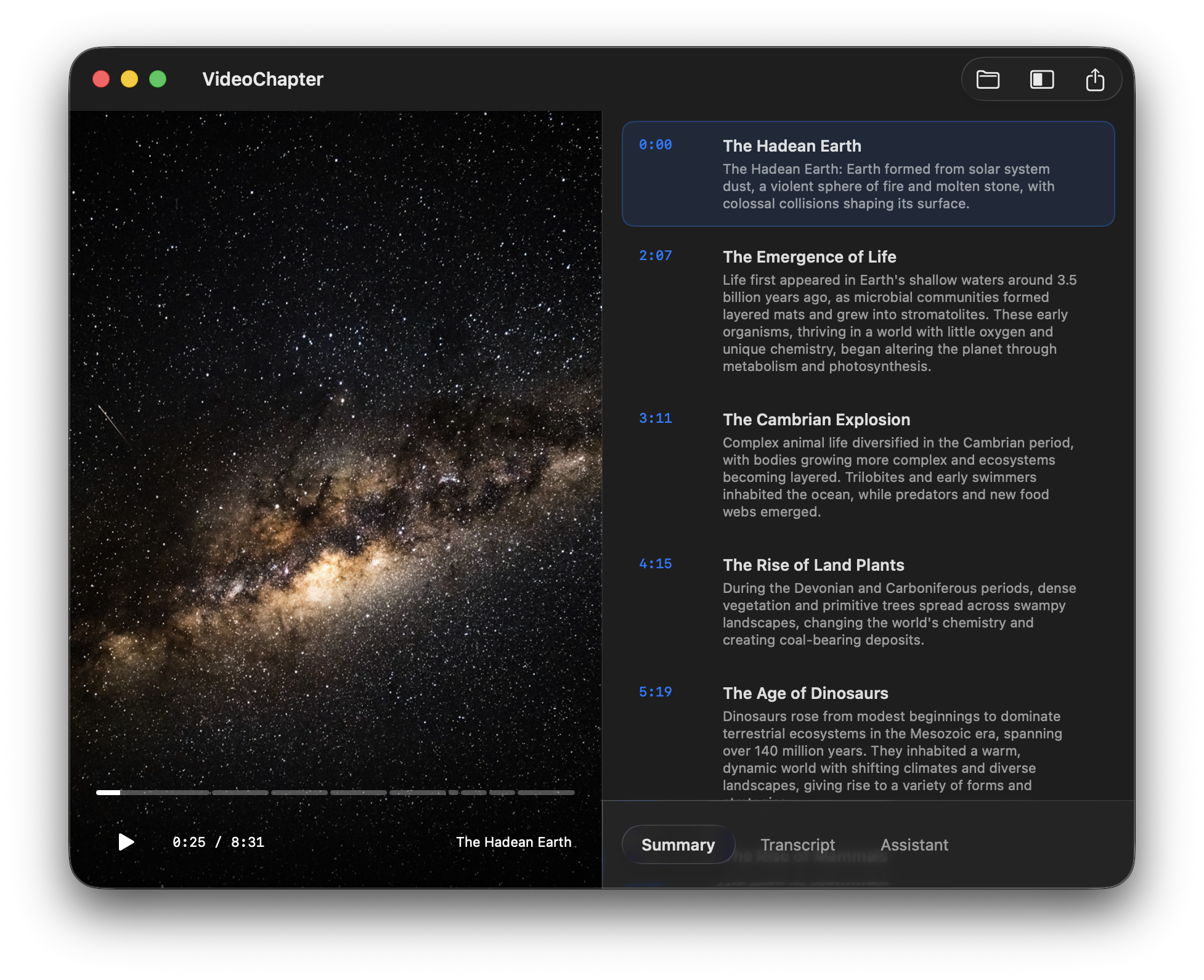VideoChapter showing a chapter list beside the video player